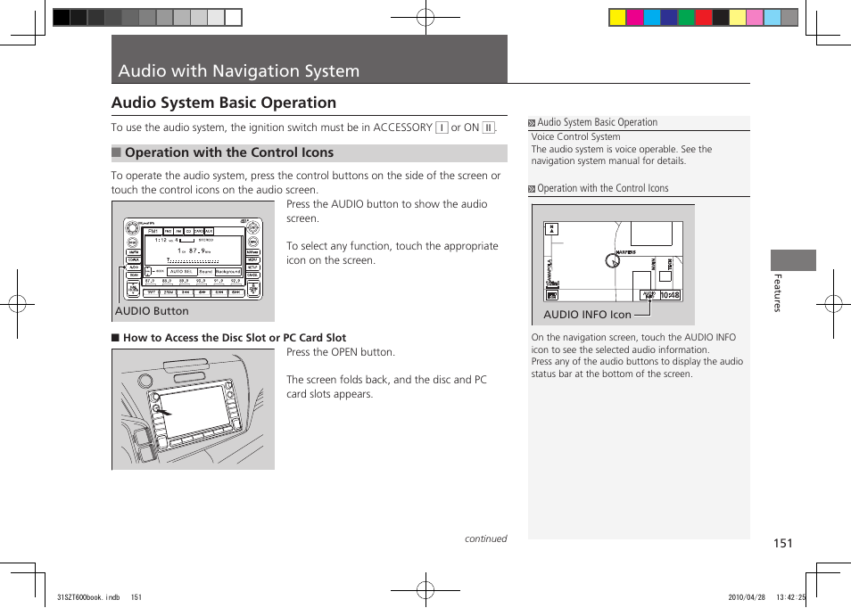 Audio with navigation system, Audio system basic operation, 2011 cr-z | HONDA 2011 CR-Z User Manual | Page 152 / 332