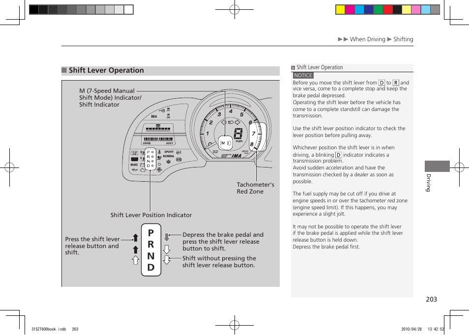 Pr n d | HONDA 2011 CR-Z User Manual | Page 204 / 332