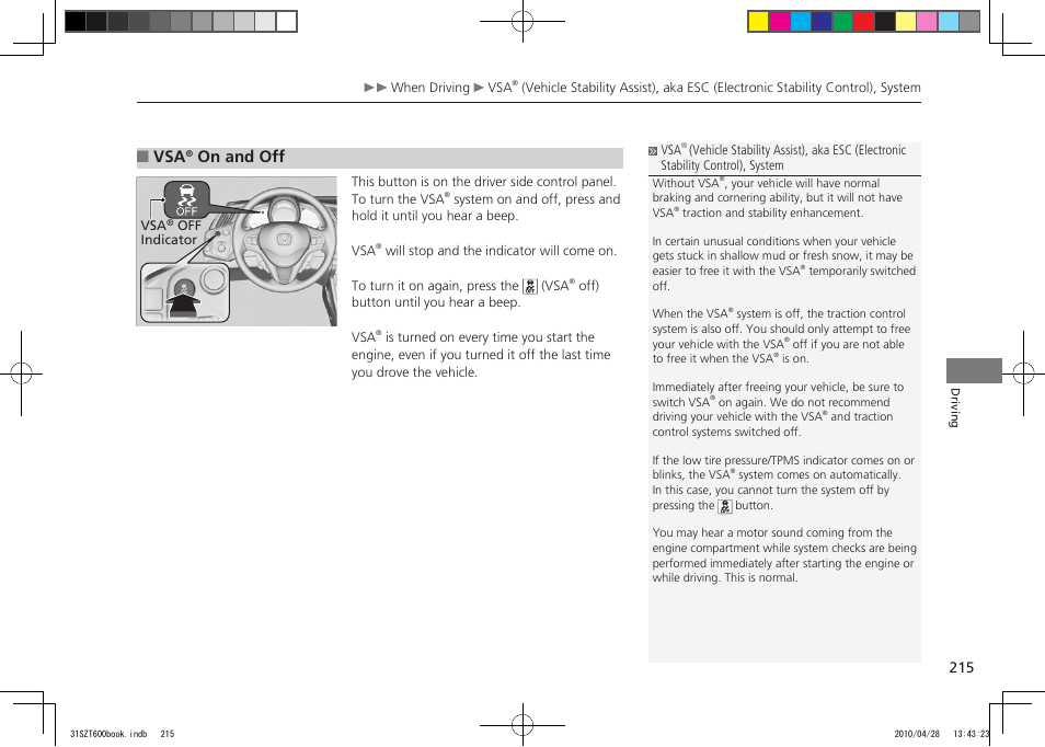 P.215, System, 2011 cr-z | On and off | HONDA 2011 CR-Z User Manual | Page 216 / 332