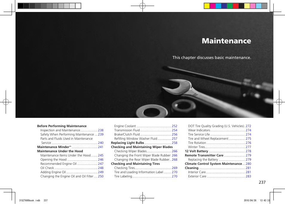 P.237,245, P.237, Maintenance | 2011 cr-z | HONDA 2011 CR-Z User Manual | Page 238 / 332