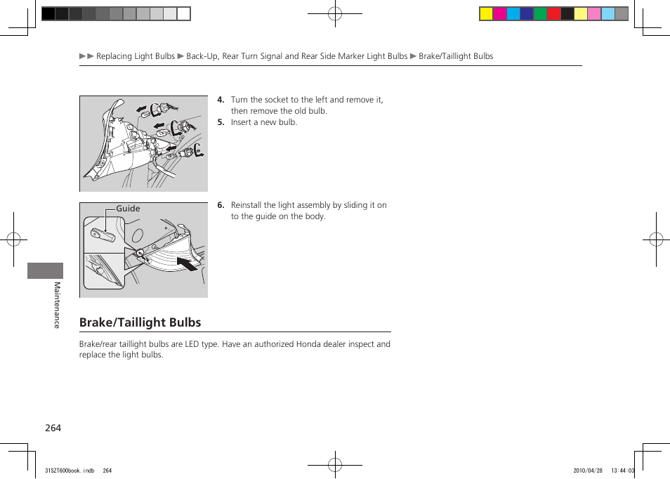 P.264, Brake/taillight bulbs, 2011 cr-z | HONDA 2011 CR-Z User Manual | Page 265 / 332
