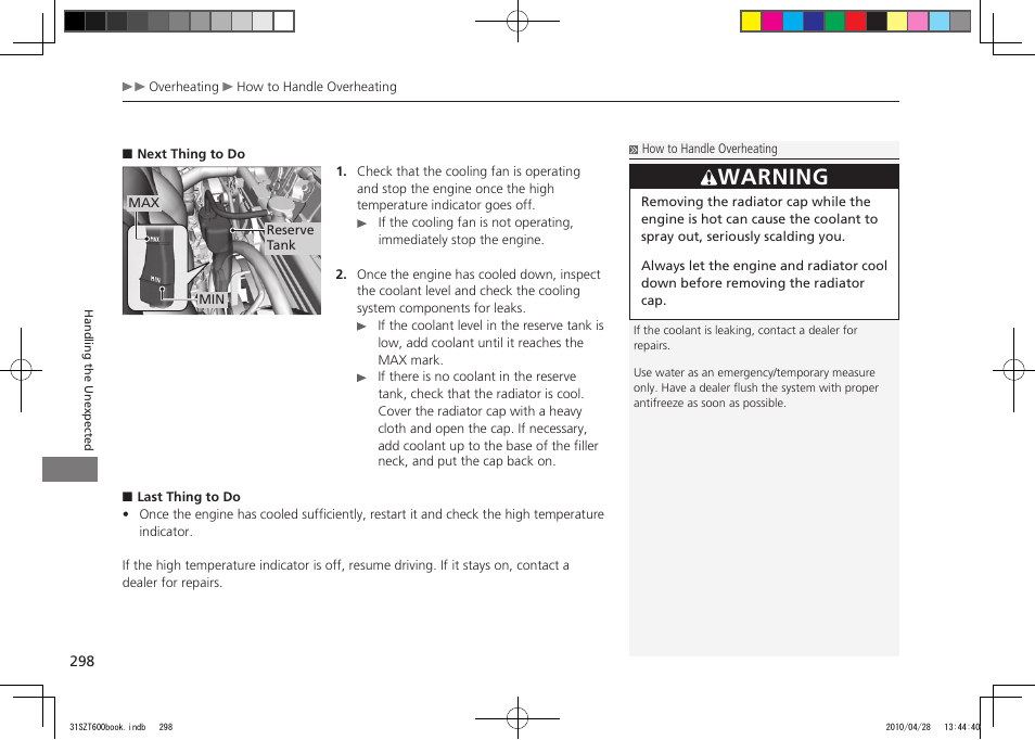 Warning, 2011 cr-z | HONDA 2011 CR-Z User Manual | Page 299 / 332