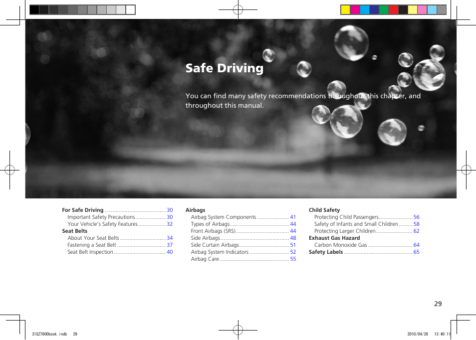 P.29, Safe driving, 2011 cr-z | HONDA 2011 CR-Z User Manual | Page 30 / 332