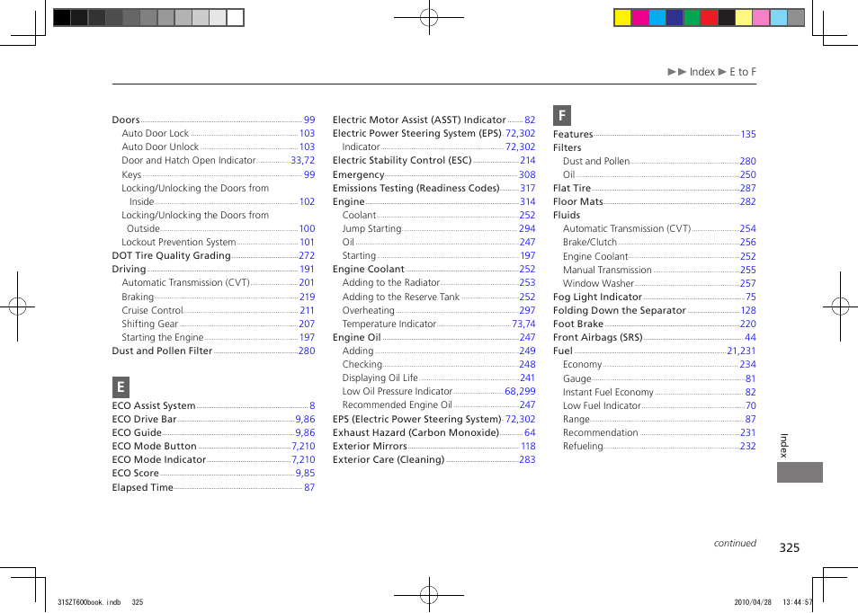 2011 cr-z | HONDA 2011 CR-Z User Manual | Page 326 / 332