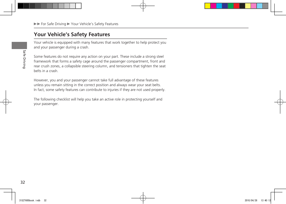 Your vehicle’s safety features, 2011 cr-z | HONDA 2011 CR-Z User Manual | Page 33 / 332