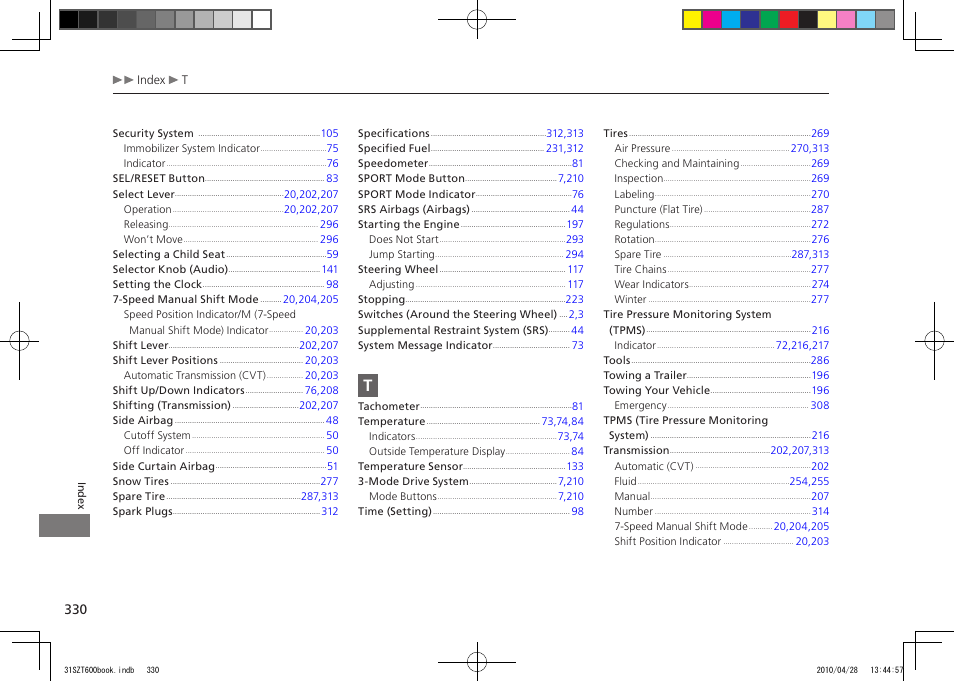 2011 cr-z | HONDA 2011 CR-Z User Manual | Page 331 / 332