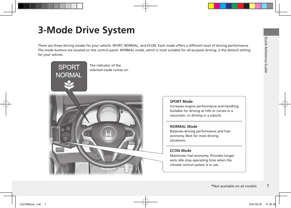 Mode drive system, 2011 cr-z | HONDA 2011 CR-Z User Manual | Page 8 / 332