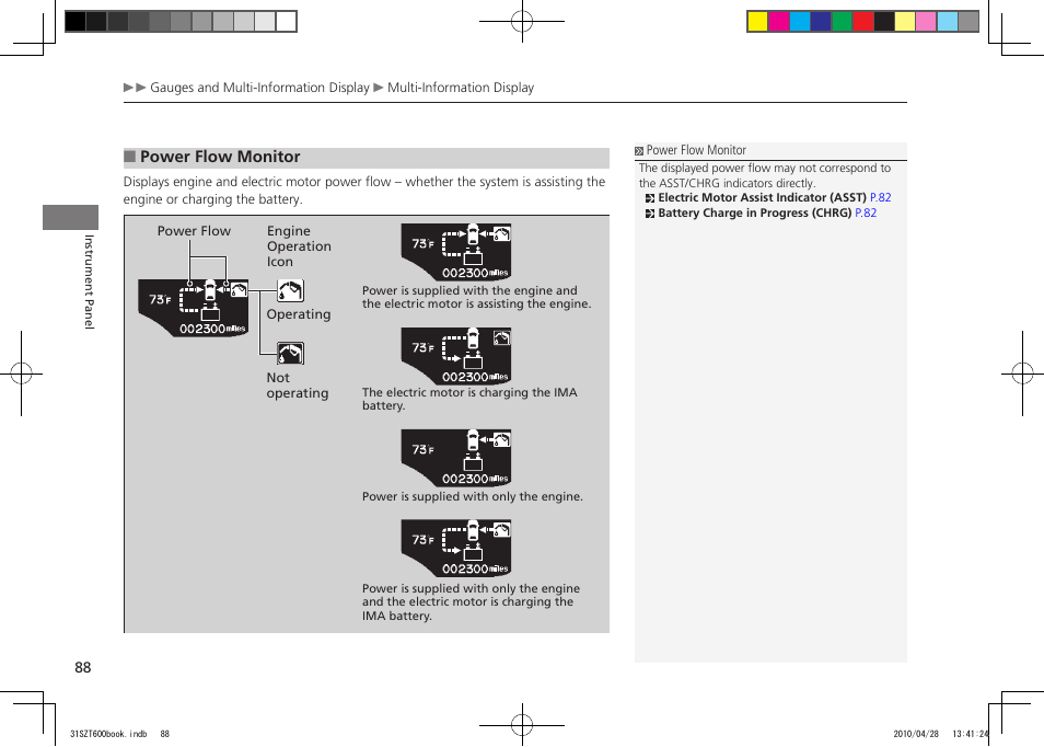 2011 cr-z, Power flow monitor | HONDA 2011 CR-Z User Manual | Page 89 / 332