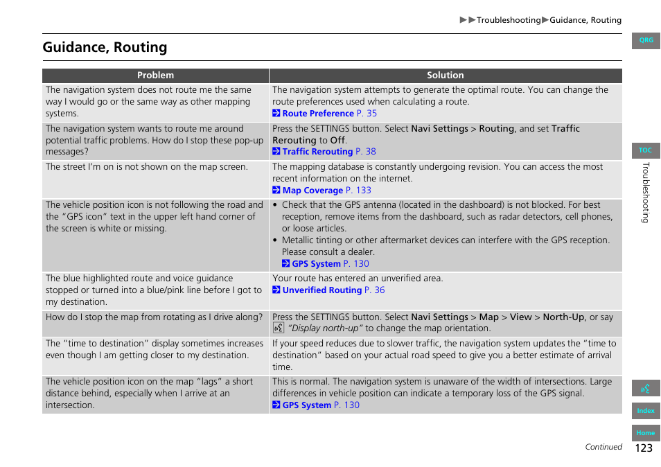 Guidance, routing | HONDA 2013 Accord Navigation User Manual | Page 124 / 152