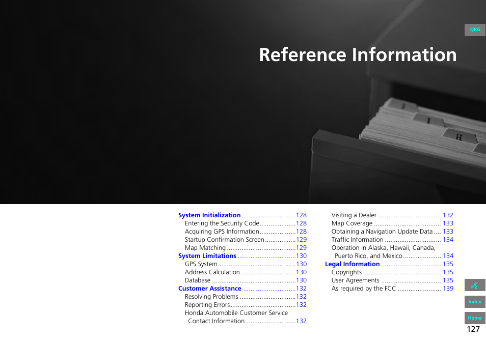2 reference information p. 127, P.127, Reference information | HONDA 2013 Accord Navigation User Manual | Page 128 / 152