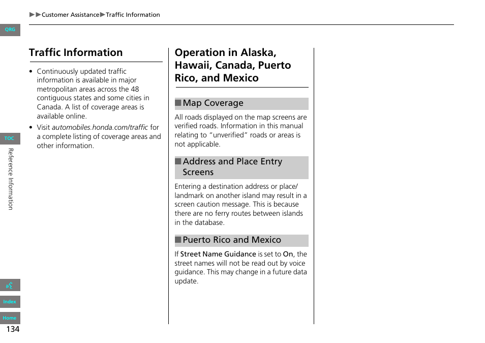Traffic information | HONDA 2013 Accord Navigation User Manual | Page 135 / 152