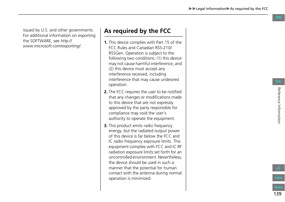 As required by the fcc | HONDA 2013 Accord Navigation User Manual | Page 140 / 152