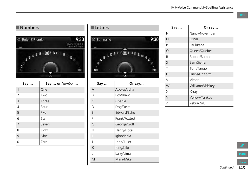 Numbers, Letters | HONDA 2013 Accord Navigation User Manual | Page 146 / 152