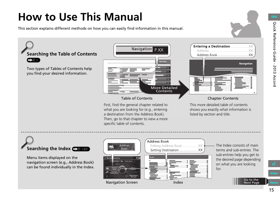 How to use this manual | HONDA 2013 Accord Navigation User Manual | Page 16 / 152