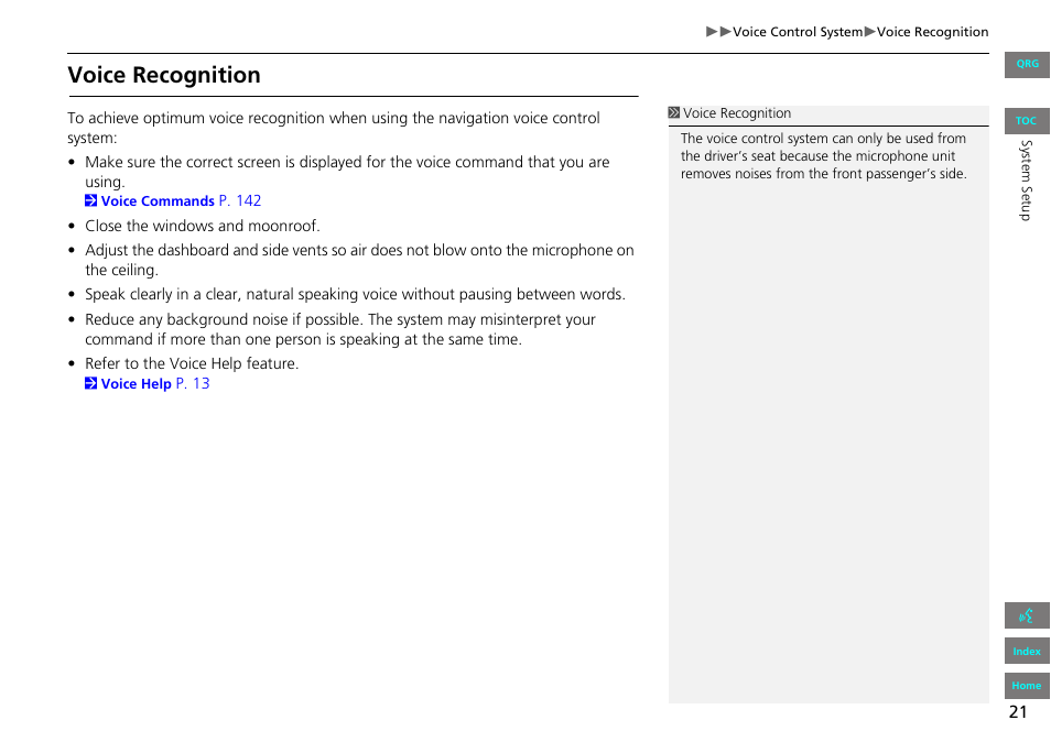 Voice recognition | HONDA 2013 Accord Navigation User Manual | Page 22 / 152