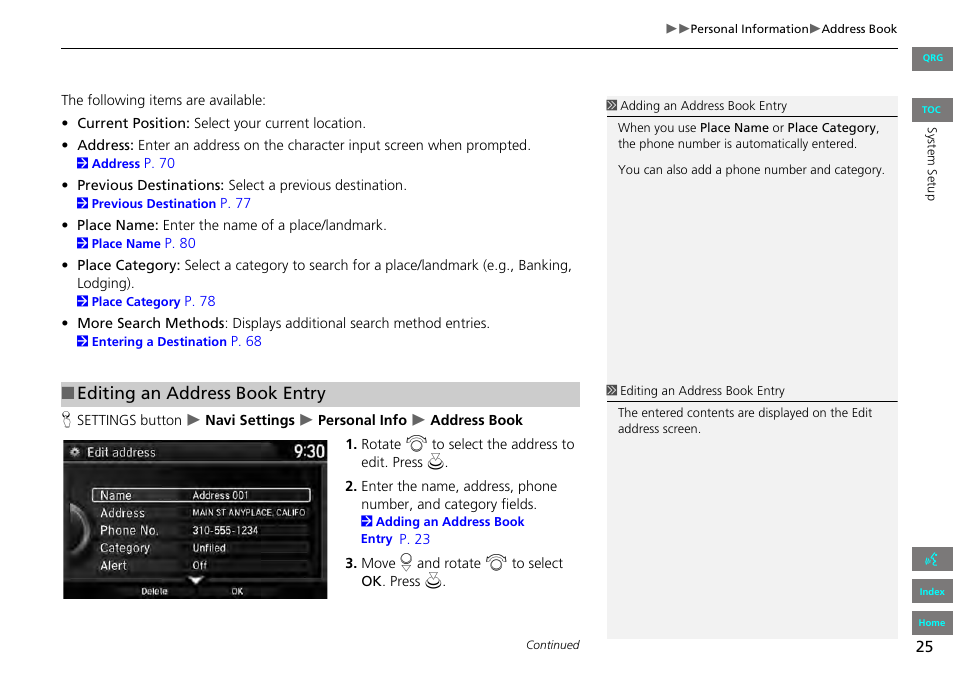 Editing an address book entry | HONDA 2013 Accord Navigation User Manual | Page 26 / 152