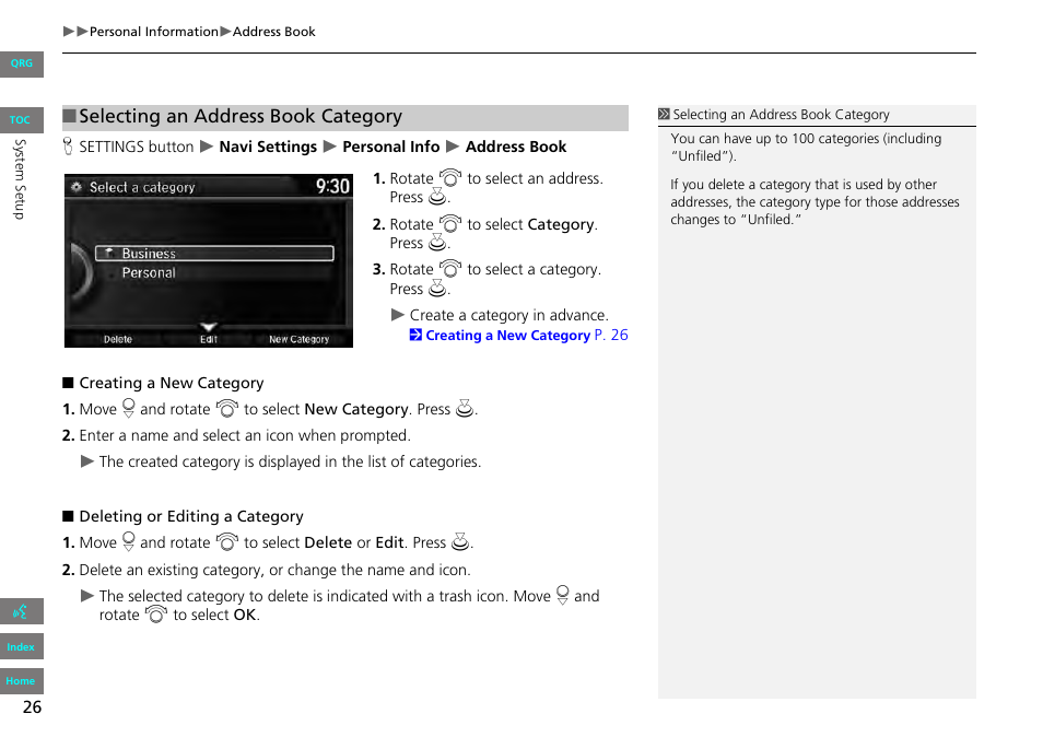 Selecting an address book category | HONDA 2013 Accord Navigation User Manual | Page 27 / 152