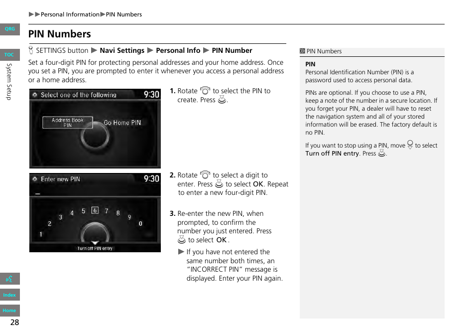 2 pin numbers, P. 28, 2 pin numbers p. 28 | Pin numbers | HONDA 2013 Accord Navigation User Manual | Page 29 / 152