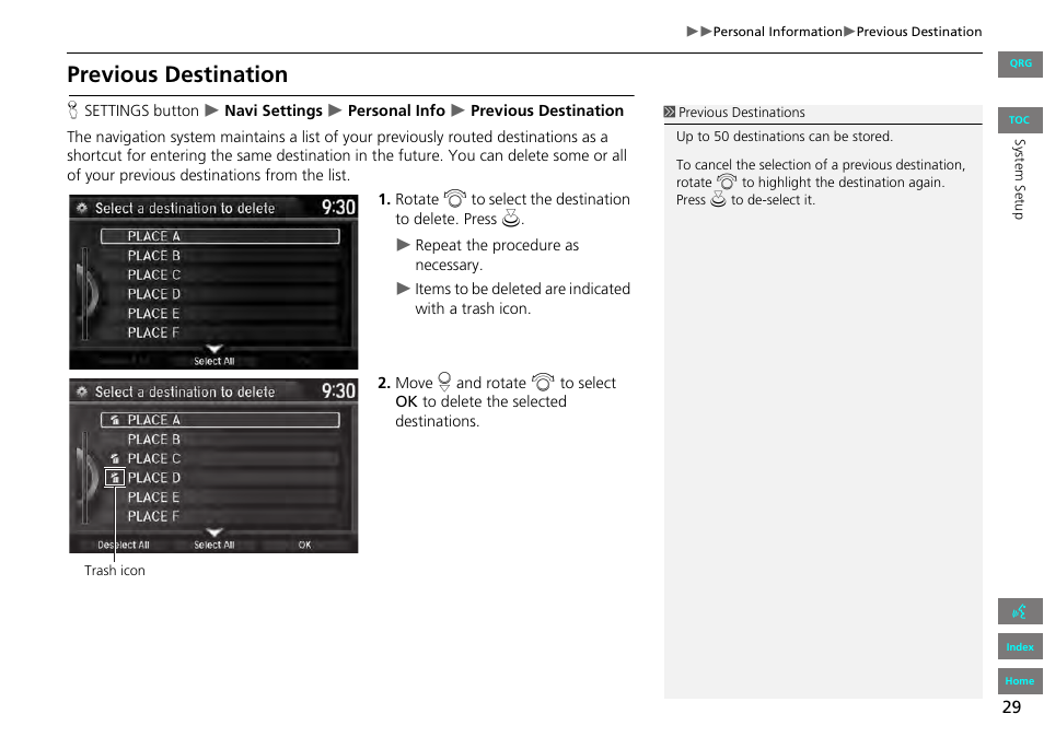 2 previous destination, P. 29, Previous destination | HONDA 2013 Accord Navigation User Manual | Page 30 / 152