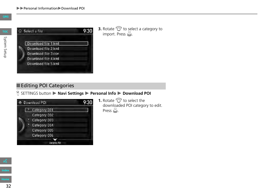 2 editing poi categories, P. 32, Editing poi categories | HONDA 2013 Accord Navigation User Manual | Page 33 / 152