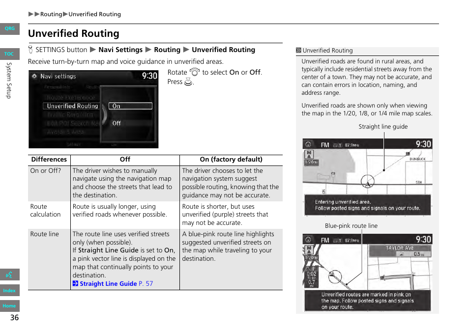 2 unverified routing, P. 36, Unverified routing | HONDA 2013 Accord Navigation User Manual | Page 37 / 152