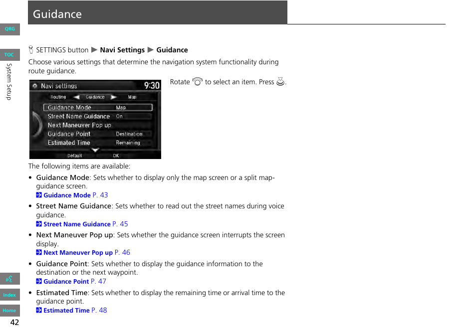 Guidance | HONDA 2013 Accord Navigation User Manual | Page 43 / 152