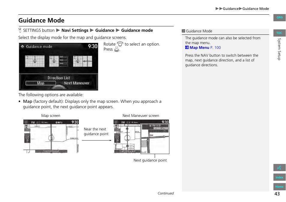2 guidance mode, P. 43, Guidance mode | HONDA 2013 Accord Navigation User Manual | Page 44 / 152
