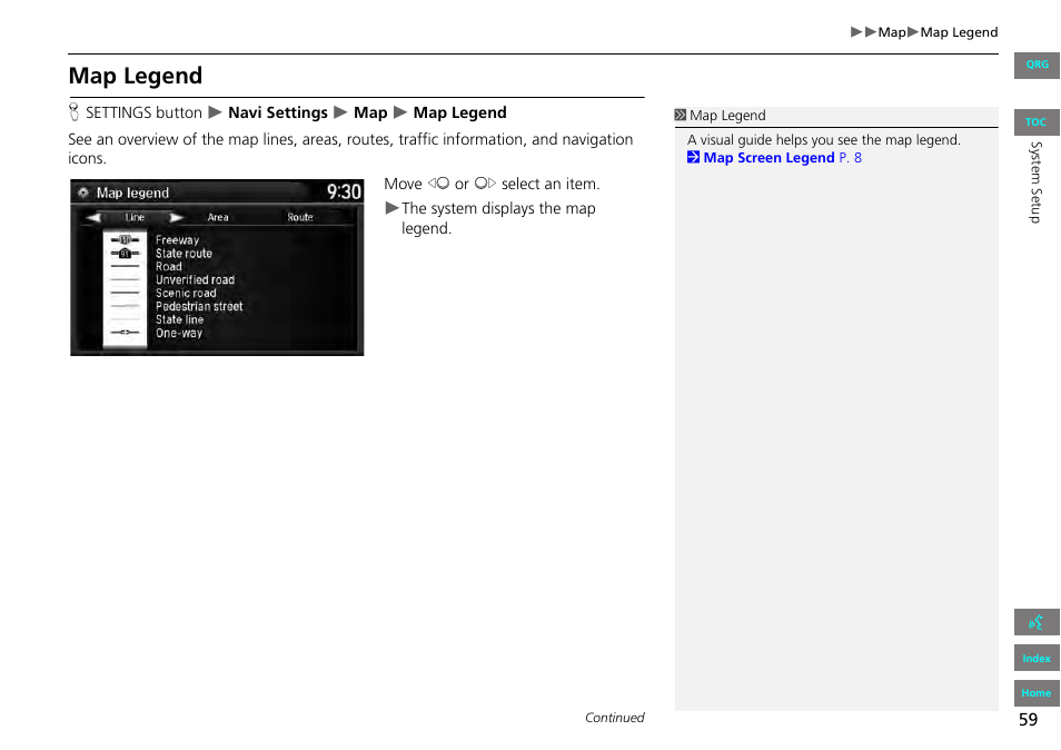 2 map legend, P. 59, Map legend | HONDA 2013 Accord Navigation User Manual | Page 60 / 152