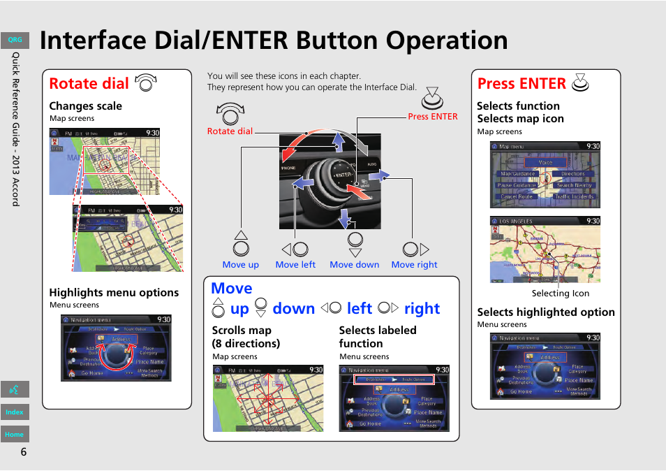 Interface dial/enter button operation | HONDA 2013 Accord Navigation User Manual | Page 7 / 152