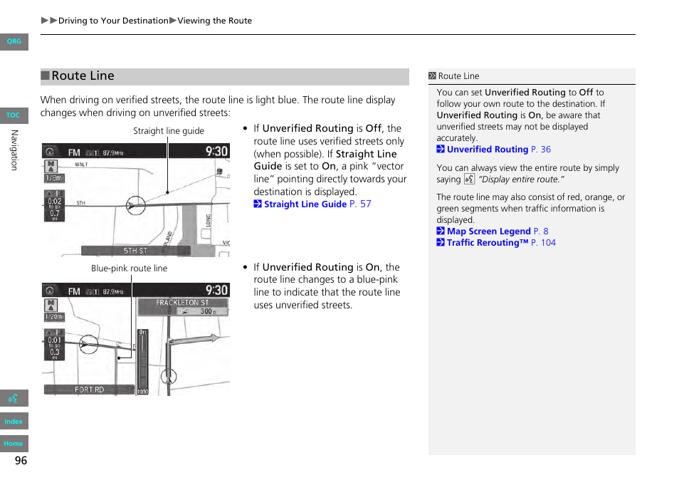 P96), 2 route line, P. 96 | Route line | HONDA 2013 Accord Navigation User Manual | Page 97 / 152