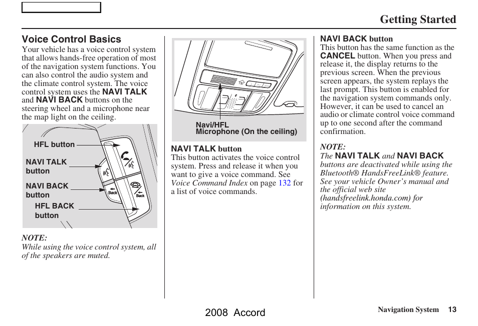Getting started, 2008 accord | HONDA 2008 Accord Navigation User Manual | Page 13 / 148