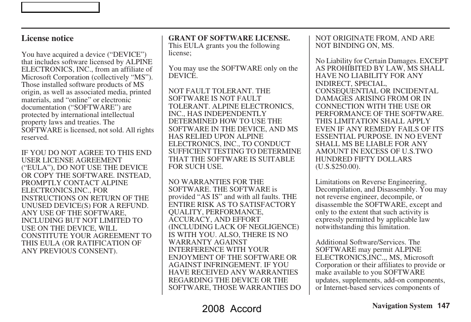 2008 accord | HONDA 2008 Accord Navigation User Manual | Page 147 / 148