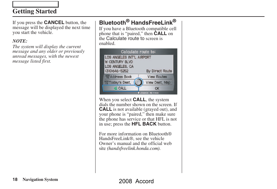 Getting started | HONDA 2008 Accord Navigation User Manual | Page 18 / 148