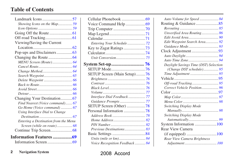 HONDA 2008 Accord Navigation User Manual | Page 2 / 148