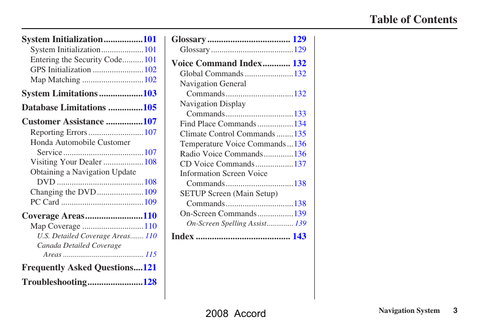 HONDA 2008 Accord Navigation User Manual | Page 3 / 148