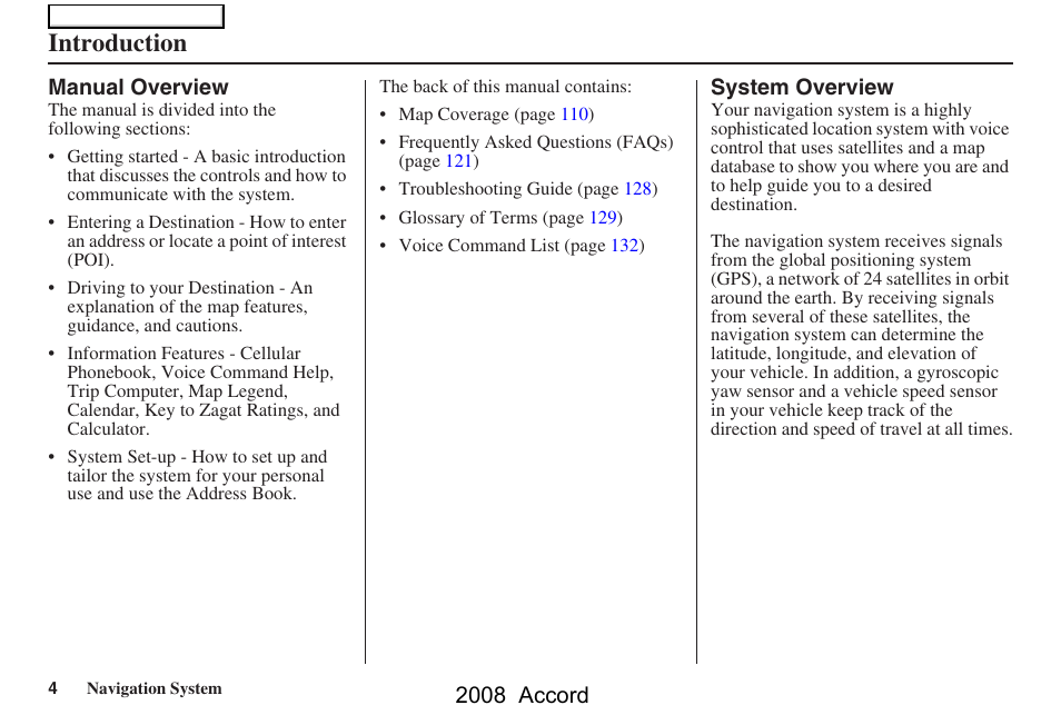 Introduction, 2008 accord | HONDA 2008 Accord Navigation User Manual | Page 4 / 148