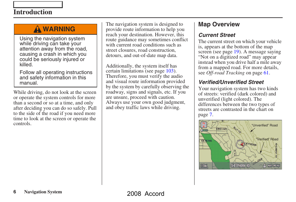 Introduction, Warning, 2008 accord | HONDA 2008 Accord Navigation User Manual | Page 6 / 148