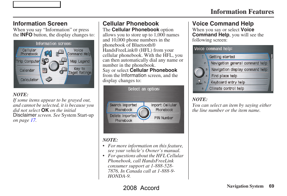 Information features | HONDA 2008 Accord Navigation User Manual | Page 69 / 148