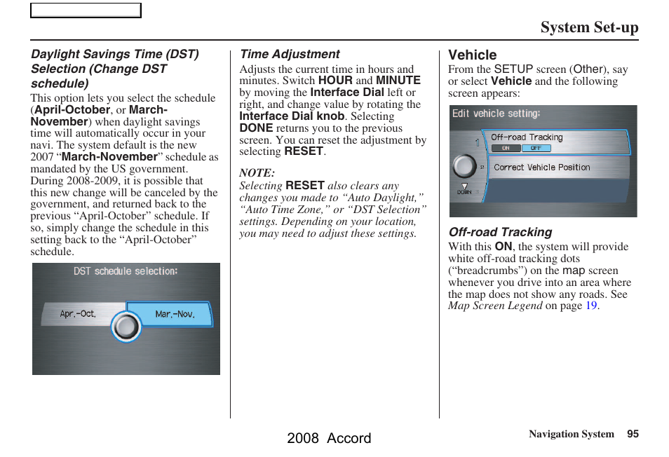 System set-up | HONDA 2008 Accord Navigation User Manual | Page 95 / 148