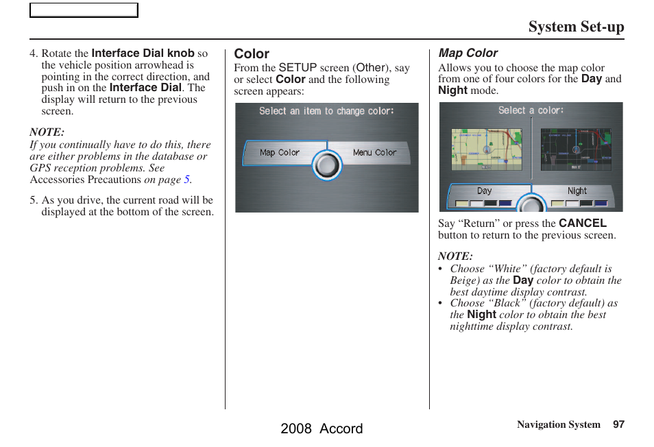 System set-up, 2008 accord | HONDA 2008 Accord Navigation User Manual | Page 97 / 148