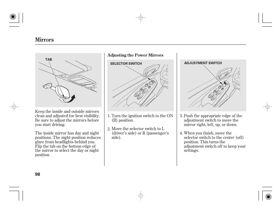 Mirrors | HONDA 2011 Civic Hybrid User Manual | Page 104 / 374