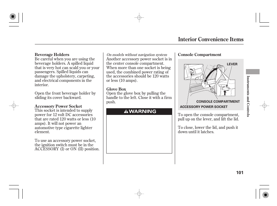 Interior convenience items | HONDA 2011 Civic Hybrid User Manual | Page 107 / 374