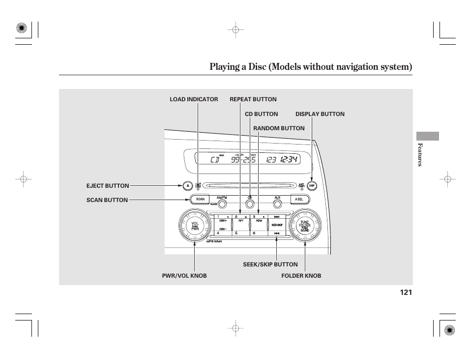 Playing a disc (models without navigation system) | HONDA 2011 Civic Hybrid User Manual | Page 127 / 374