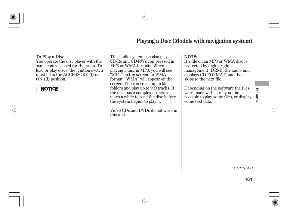 Playing a disc (models with navigation system) | HONDA 2011 Civic Hybrid User Manual | Page 167 / 374