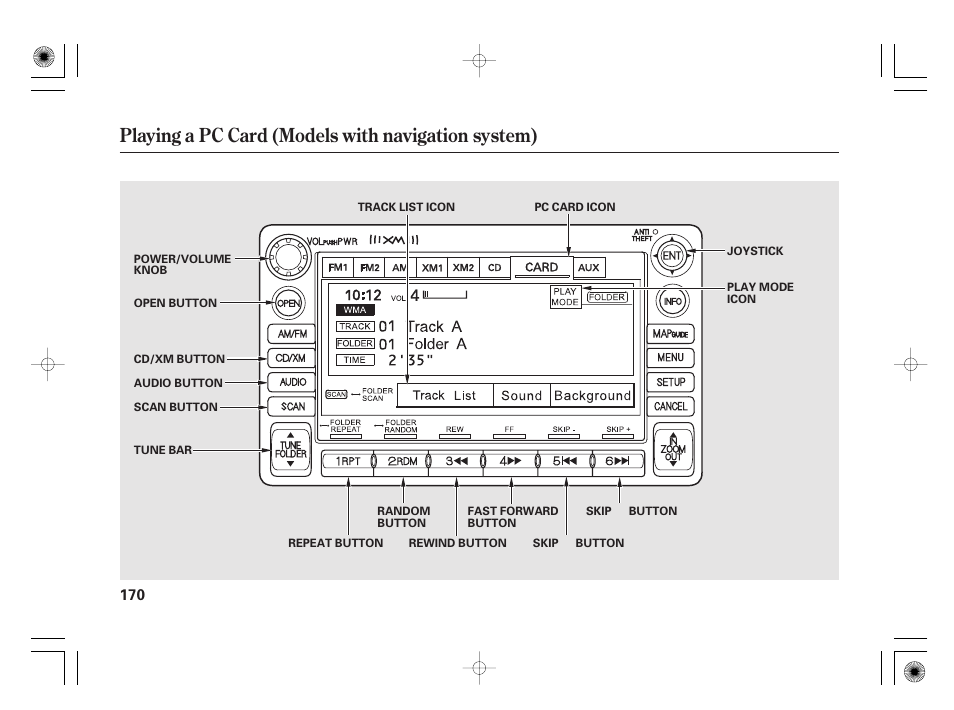 Playing a pc card (models with navigation system) | HONDA 2011 Civic Hybrid User Manual | Page 176 / 374