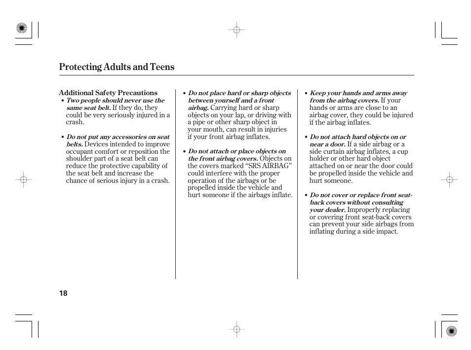 Protecting adults and teens | HONDA 2011 Civic Hybrid User Manual | Page 24 / 374