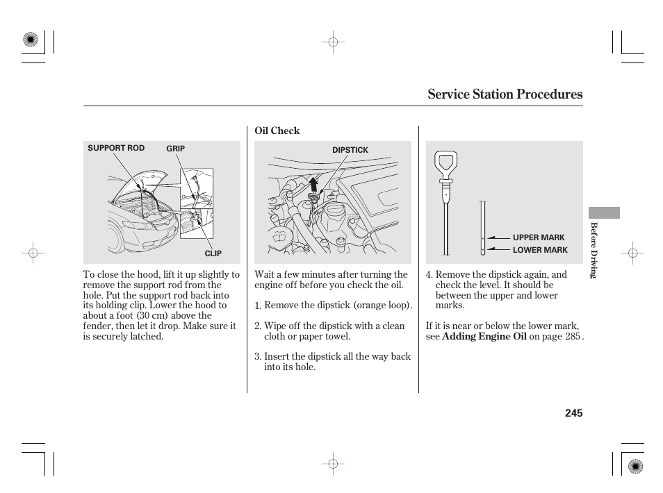 Service station procedures | HONDA 2011 Civic Hybrid User Manual | Page 251 / 374