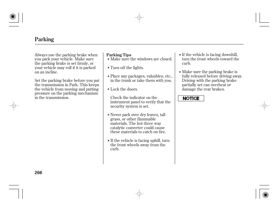 Parking | HONDA 2011 Civic Hybrid User Manual | Page 272 / 374