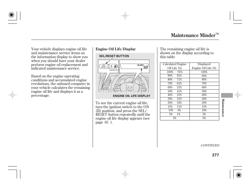 Maintenance minder | HONDA 2011 Civic Hybrid User Manual | Page 283 / 374