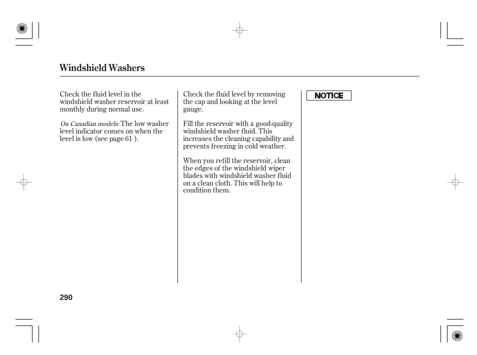 Windshield washers | HONDA 2011 Civic Hybrid User Manual | Page 296 / 374